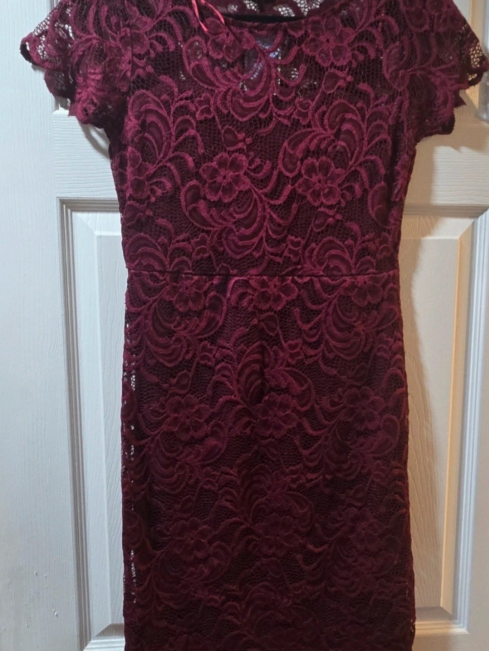 Ambiance Floral Lace Midi Dress in Deep Wine